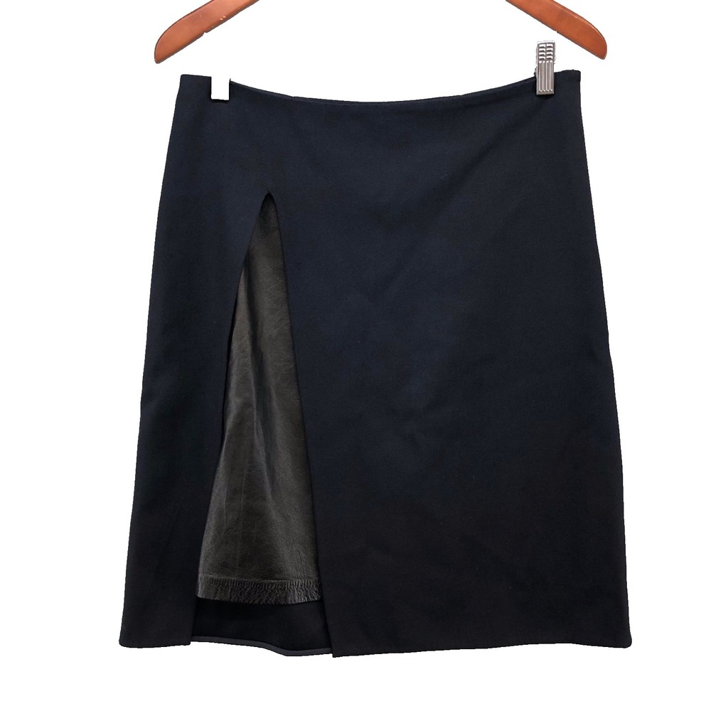 3.1 Phillip Lim Wool Leather Silk Skirt Womens 6 Blue Black Business Career
